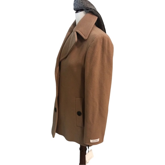 Calvin Klein Ladies Wool Cashmere Blend Classic Pea Coat XS Camel Pockets New - Picture 5 of 16